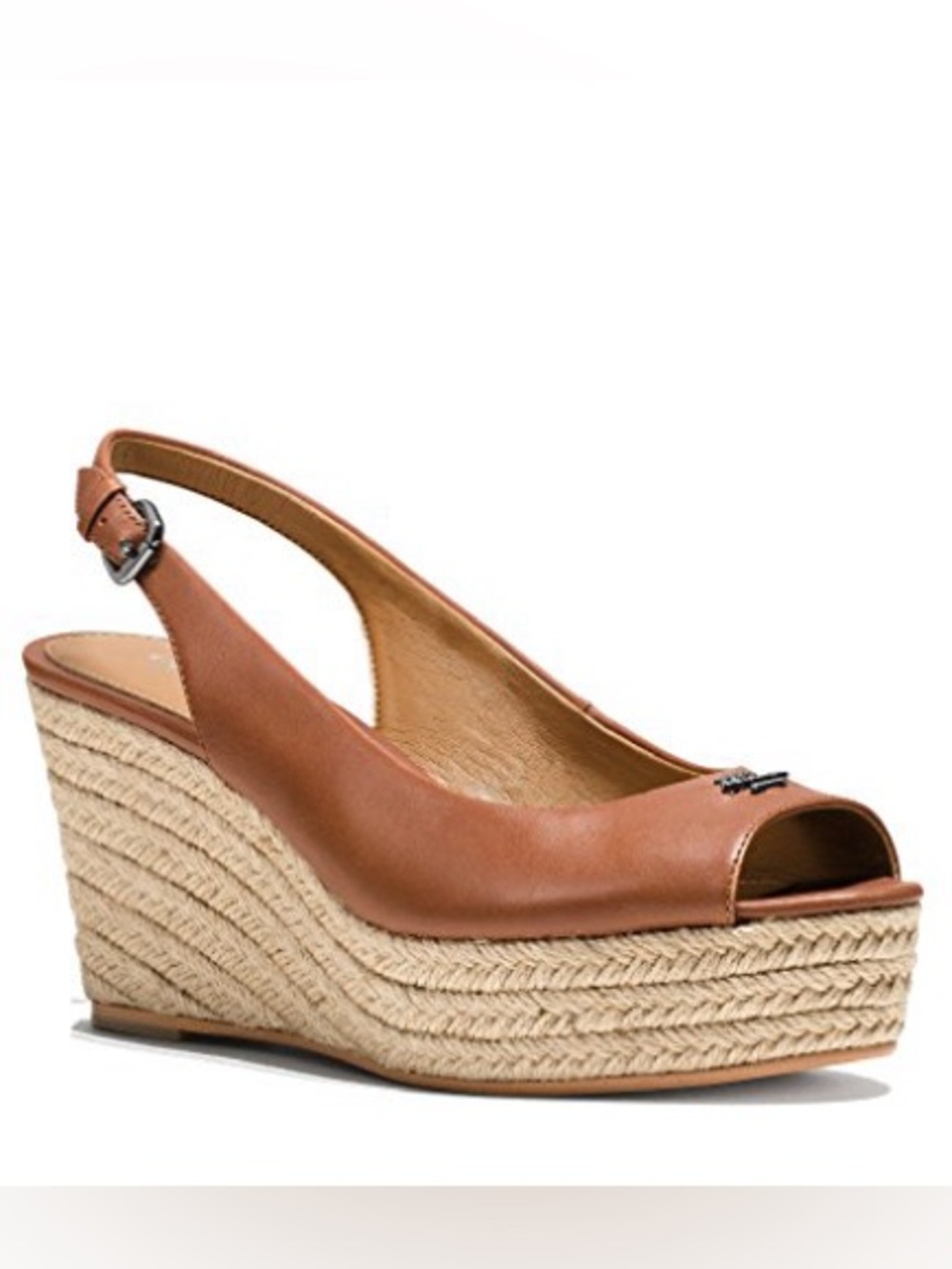 Coach Brown Leather Espadrille Wedge Slingback